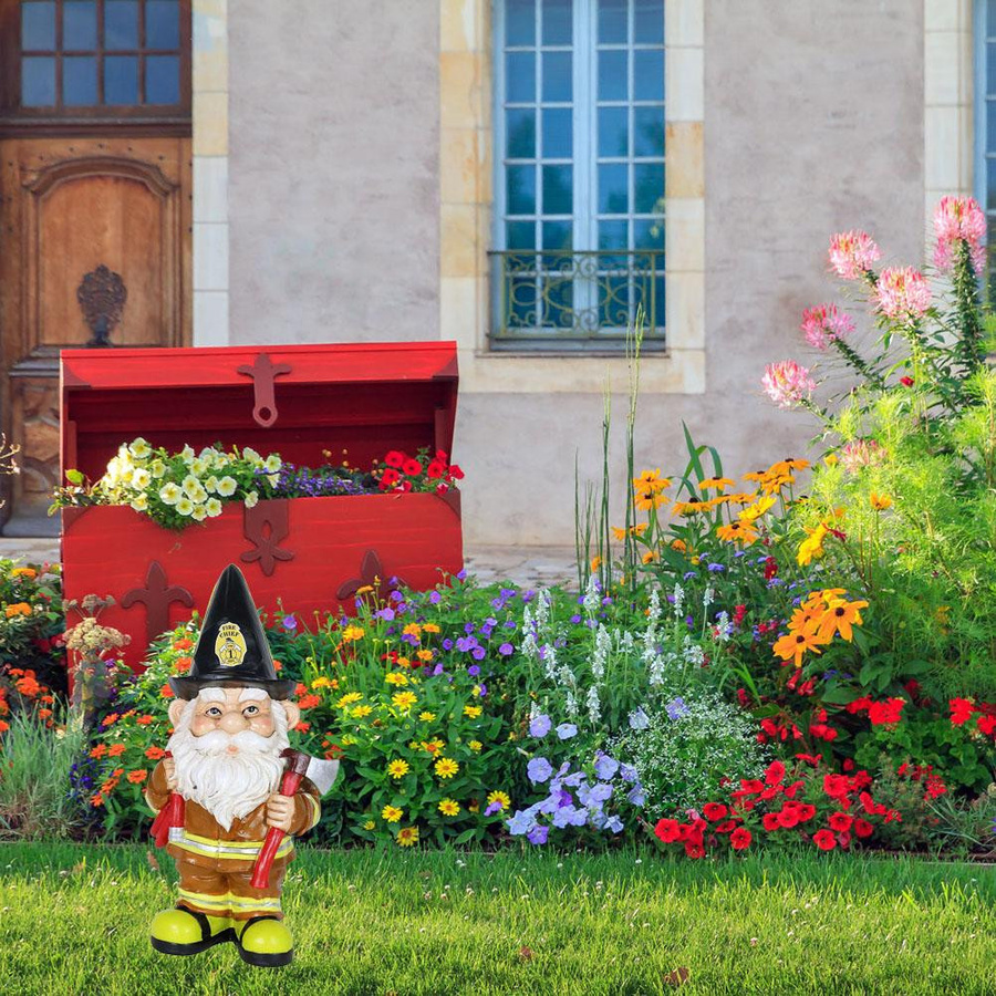 Fishine Gartenskulptur Zwerg als alter Feuerwehrmann in Schwarz und Multicolour aus Harz - Bild 5