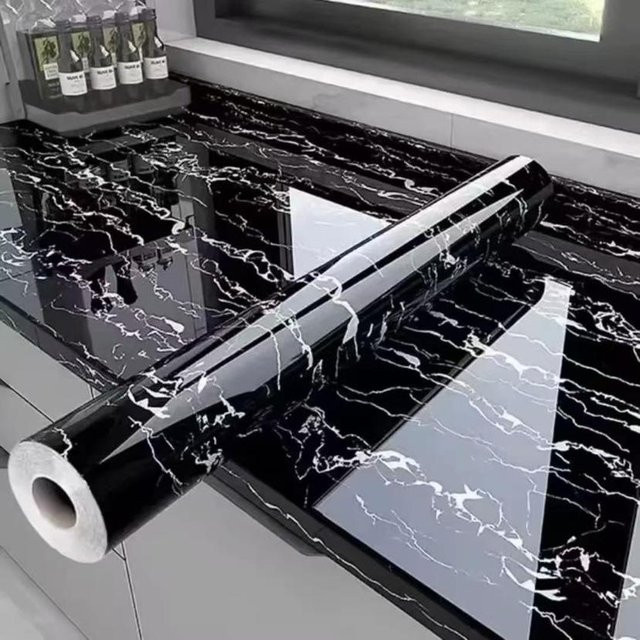 Selbstklebende Marmor Tapete von Chocolate Home in Schwarz, Ölresistente Küchenfolie für Herd, Schrank und Tischplatten, Breite: 60 cm, Länge: 5 m - Bild 1