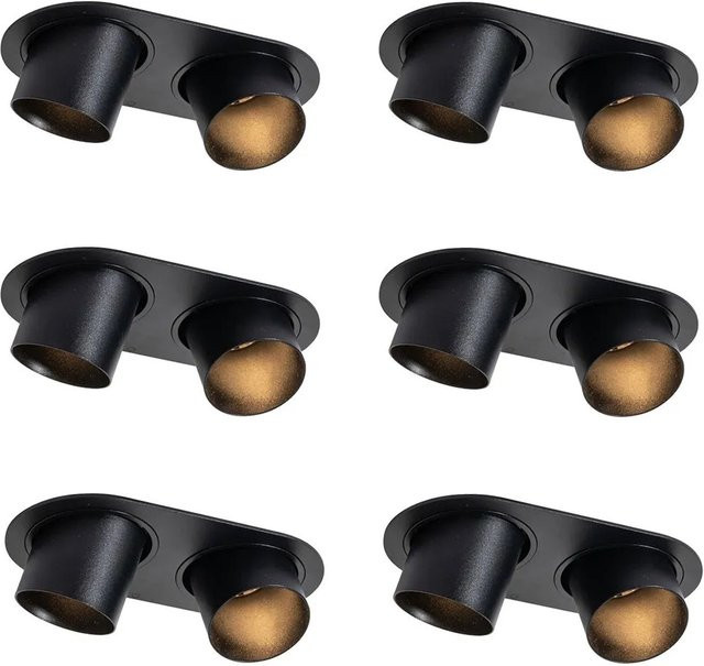 QAZQA Set mit 6 Einbauspots in Schwarz, GU10, 2-flammig, modern mit Reflektor, Einbau-Durchmesser: 50 mm - Bild 1