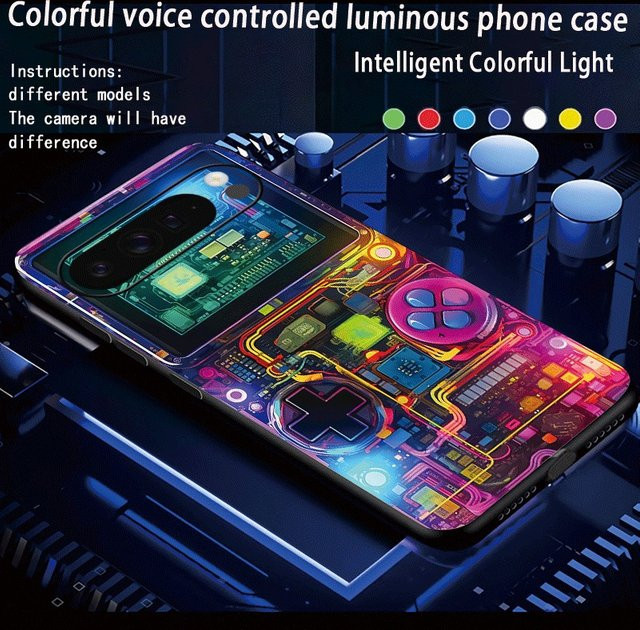 Retro-Gaming-Konsole LED-Handyhülle für Google Pixel 9 10 Pro XL Fold 8 7 6a Multicolor mit Glas-Schutzhülle - Bild 1