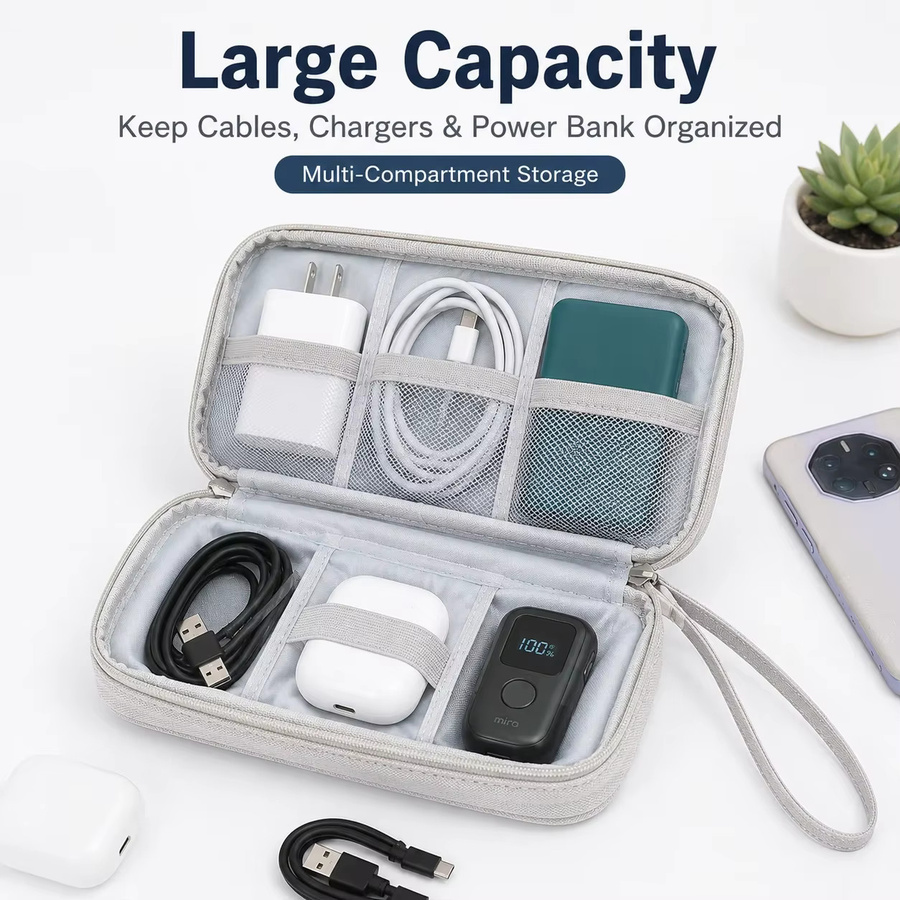 Tragbare Kabelorganizer-Tasche aus Oxford-Gewebe in Grau für Elektronikzubehör, Powerbank und Festplatte - Bild 3
