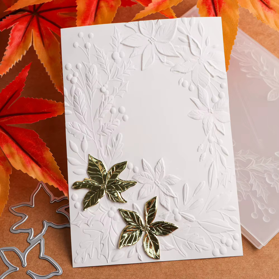 3D-Prägeordner und Schneidwerkzeug mit Weihnachtsstern und Blumenrahmen für Papierhandwerksprojekte - Bild 3