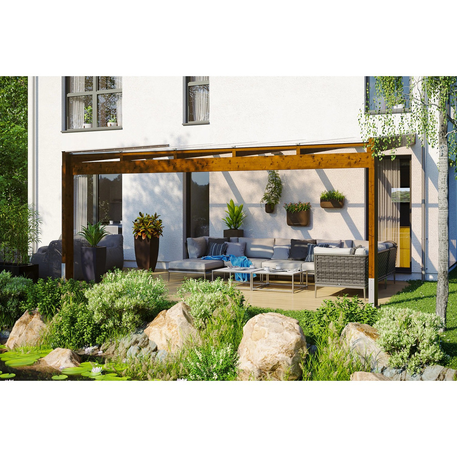 SKANHOLZ Terrassenüberdachung Novara aus Holz mit Polycarbonat-Dach in Nussbaum Braun, B: 557 cm, T: 359 cm - Bild 2