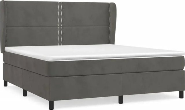 vidaXL Boxspringbett mit Matratze in Dunkelgrau aus Samt, Hybrid-Design mit Taschenfederkern, B/T: 160 x 200 cm - Bild 1