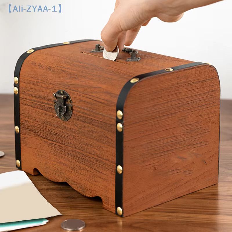 JETTING Vintage Holz Schatztruhe mit Schloss als Aufbewahrungsbox und Spardose - Bild 2