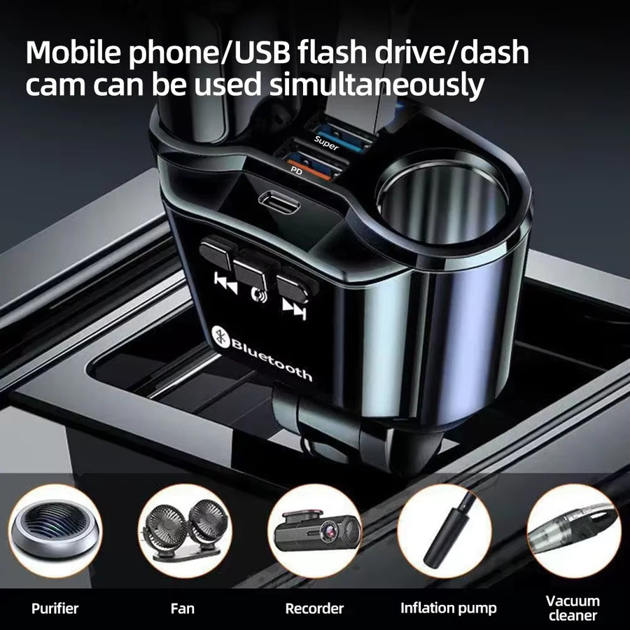 Auto-Zigarettenanzünder-Splitter mit Dual-USB PD QC3.0 Schnellladegerät und Digitalanzeige in Schwarz - Bild 2