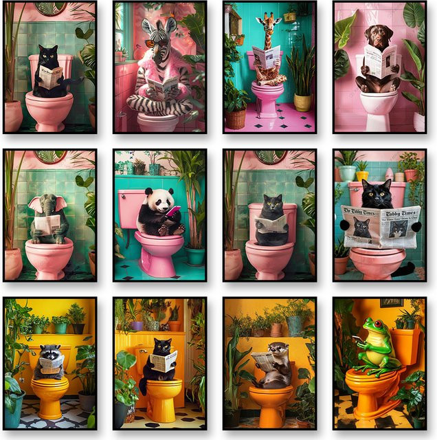 YUTTEE 5D Diamant Malerei DIY Kit Katze im Badezimmer Mosaik Kreuzstich Wanddeko Multicolour - Bild 1