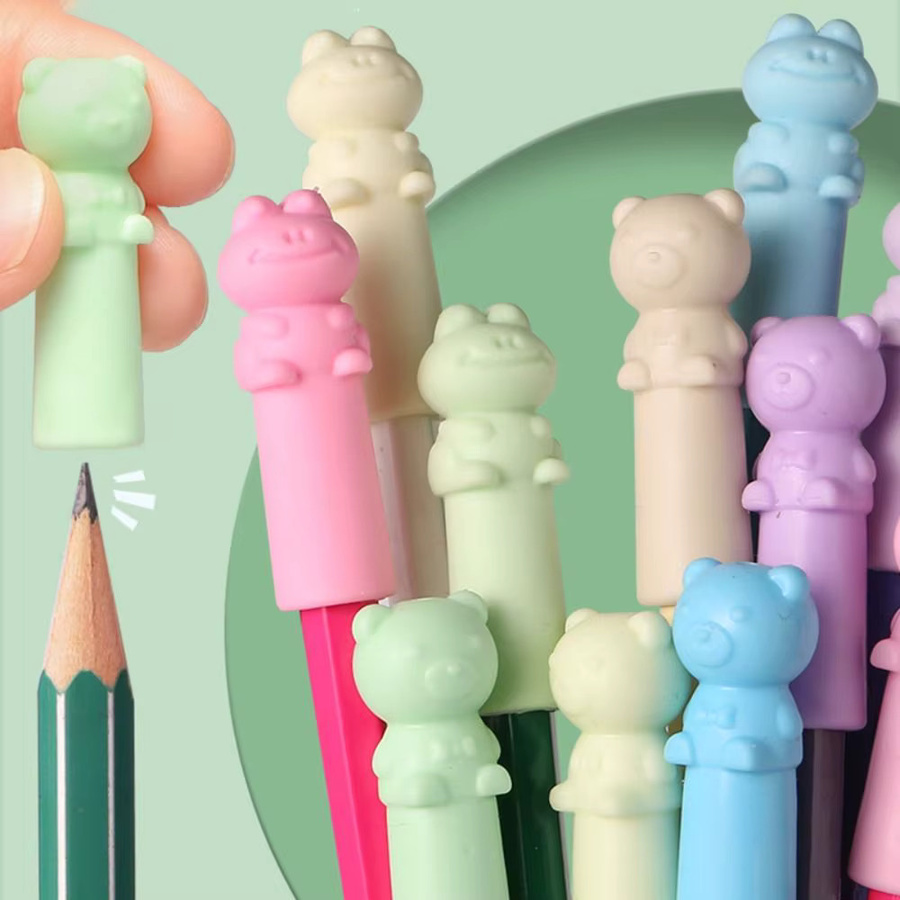 10er Set Cartoon Katze Bleistift Spitzenschutz und Stiftverlängerung in Mehrfarbig aus Kunststoff - Bild 2