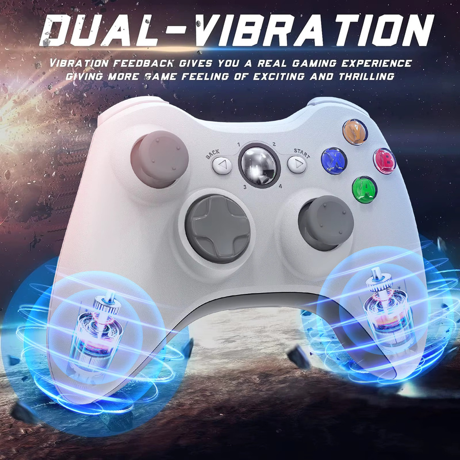 Bonadget 2,4G Wireless-Gamecontroller für Xbox 360 und PC in Weiß mit Dual-Vibration und Turbo-Funktion - Bild 5