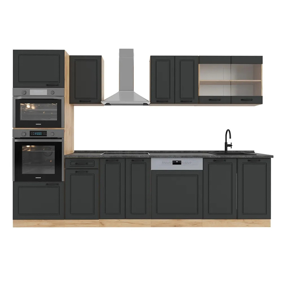 Vicco R-Line Küchenzeile Landhausstil in Anthrazit und Eiche mit Hochschrank, Breite: 300 cm - Bild 2