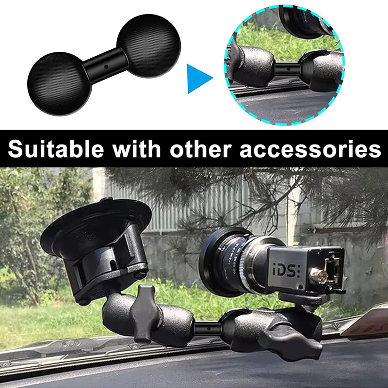 DIXSG Universelle 1-Zoll-Kugelgelenkhalterung mit Doppelsockel-Klemmbasis in Schwarz für GoPro, DJI und Insta360 Action-Kameras - Bild 4