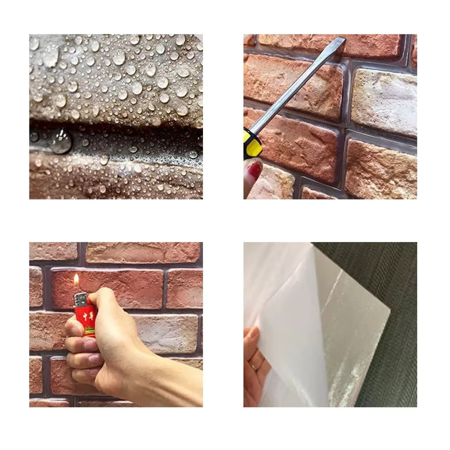 10 Stück selbstklebende 3D-Wandpaneele in Braun im Retro-Ziegel-Look, wasserdichte Wandtapete aus Kunststoff für Badezimmer und Kamindekoration - Bild 5