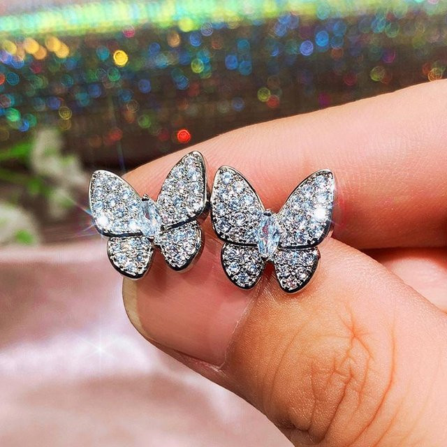 Huitan Fashion Schmetterlings-Ohrstecker, Silber, Zirkonia, Damen - Bild 1