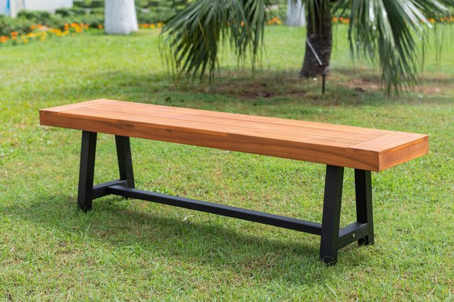 OUTFLEXX Gartenbank aus Akazie in Natur/Schwarz, FSC-zertifiziert, B/T/H: 160 x 36,5 x 45 cm - Bild 1
