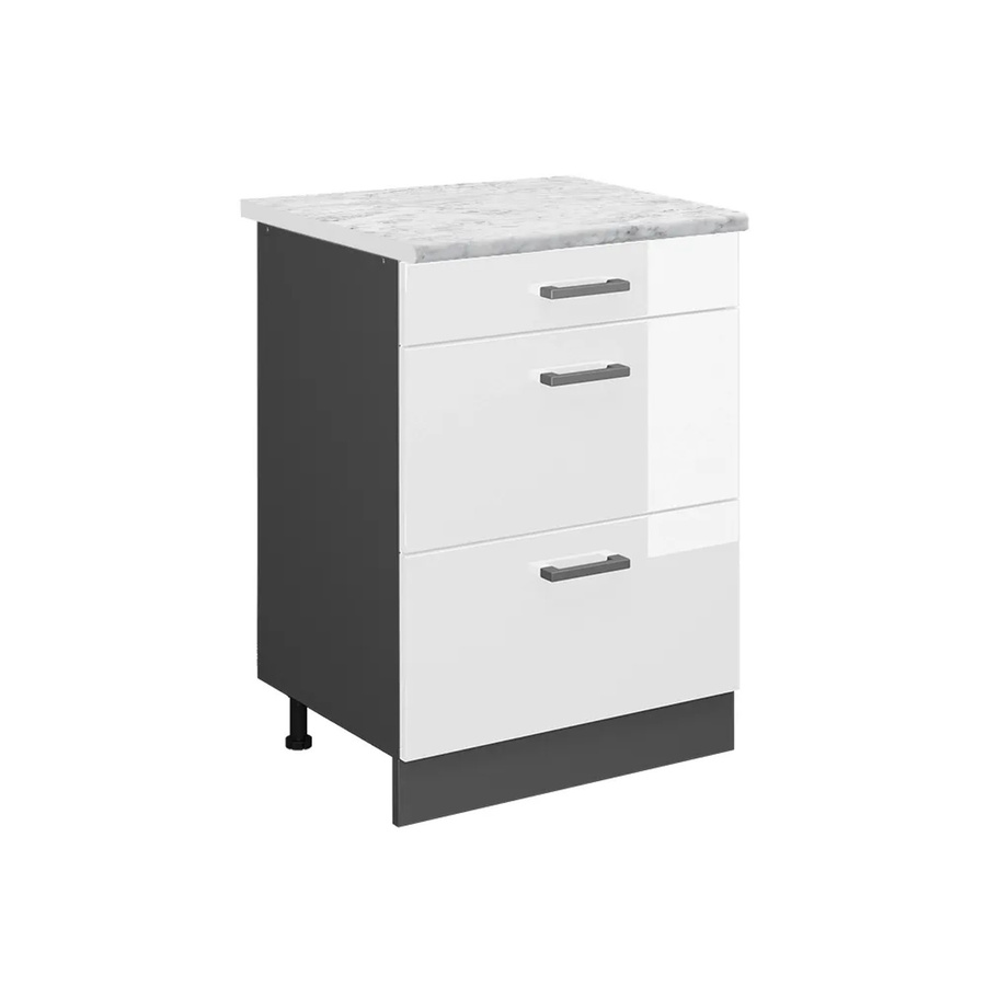Vicco R-Line Schubladenschrank für die Küche in Weiß Hochglanz mit Marmor-Optik, Breite: 60 cm - Bild 2