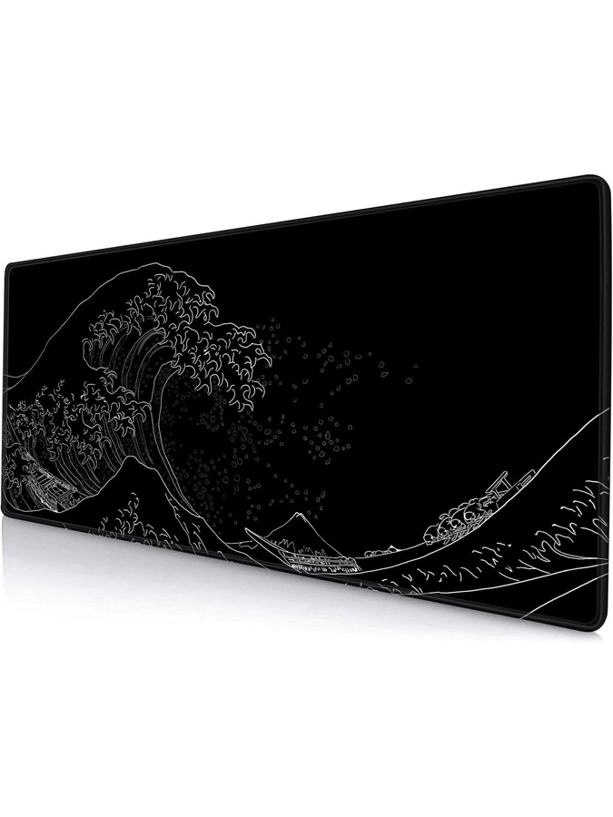Großes Mauspad The Great Wave Off Kanagawa in Schwarz, rutschfeste Schreibtischunterlage mit Gummibasis und genähten Kanten für dein Tastatur-Maus-Setup - Bild 7