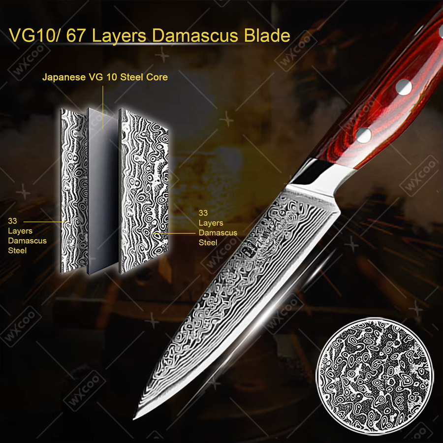 TAMZUO Japanisches Utility-Obstmesser aus 67-lagigem Damaststahl mit Holzgriff, 12,7 cm - Bild 2