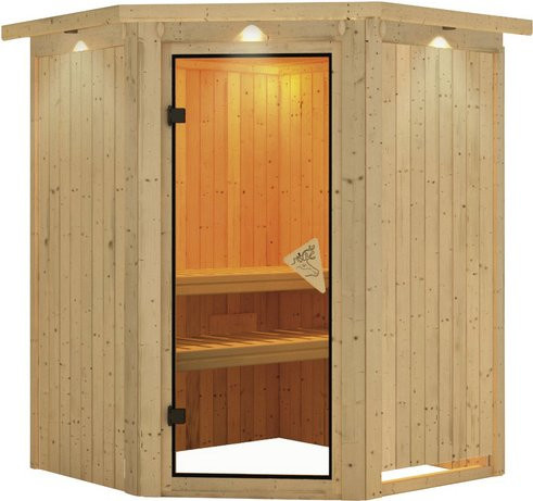 Karibu Sauna Wolmar für 3 Personen aus Fichtenholz in Beige, B/T/H: 202 x 165 x 165 cm - Bild 1