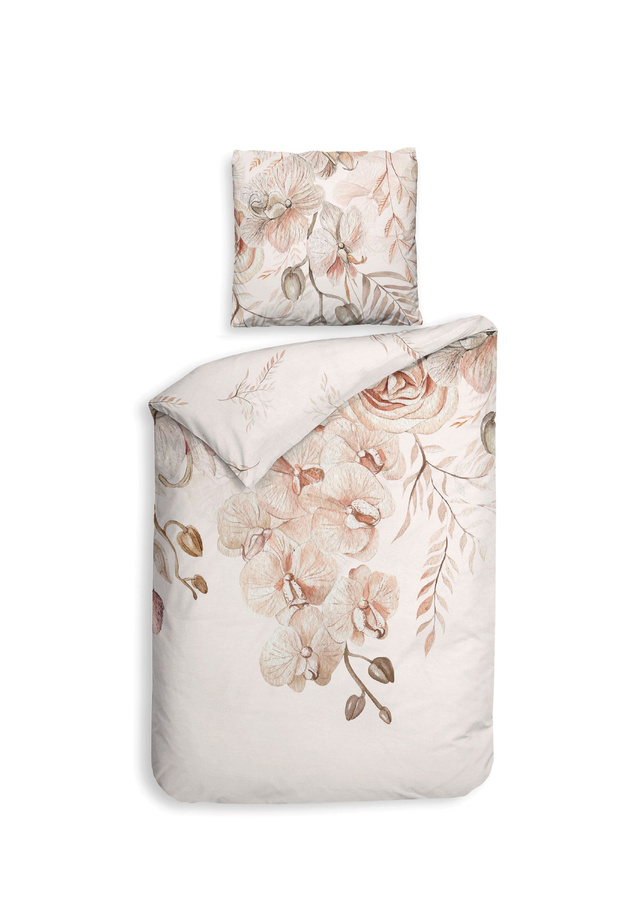 Heckett & Lane Mako-Satin Bettwäsche Pioggia Natural Orchideen Blüten Gräser in Beige und Multicolour, B/H: 155 x 220 cm mit Kissenbezug 80 x 80 cm - Bild 1