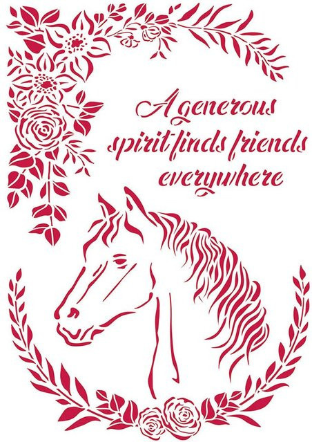 Stamperia Schablone Horse Love aus Kunststoff in Transparent und Rot - Bild 1