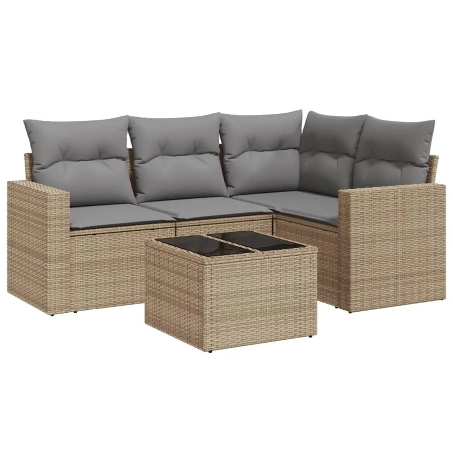 vidaXL 5-teilige Garten-Sofagarnitur in L-Form aus Poly-Rattan mit Kissen in Beige und Grau - Bild 2