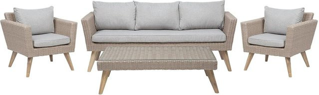 Beliani Lounge Set VITTORIA in Taupe mit 3-Sitzer Sofa, Sessel und Couchtisch aus pulverbeschichtetem Stahl und UV-beständigem Polyester - Bild 1