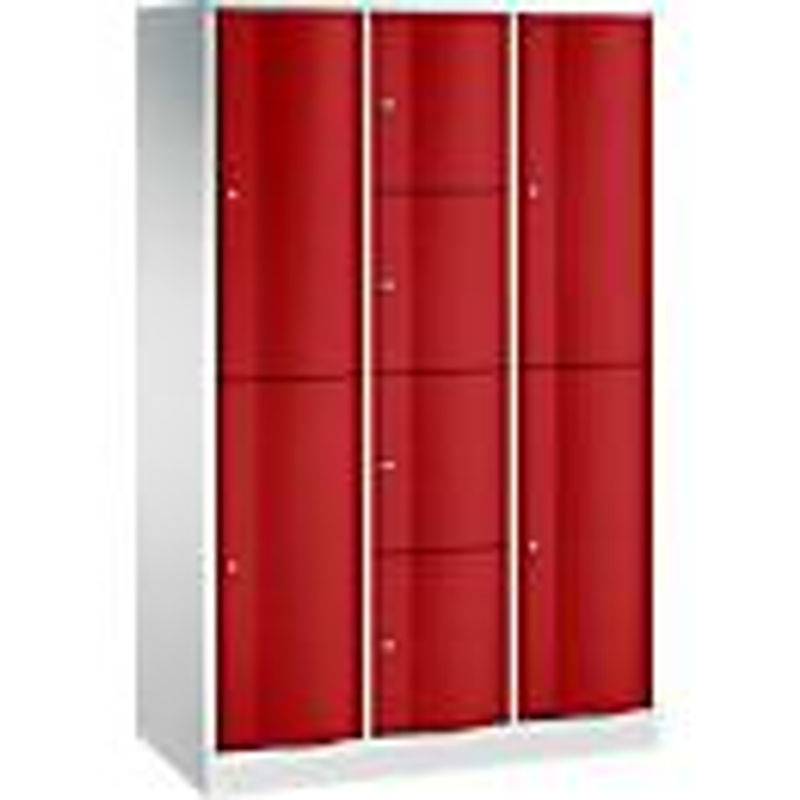 C+P Kombi-Schließfachschrank Resisto mit 3 Abteilen und 8 Fächern, Stahl, Lichtgrau/Rubinrot, B/T/H: 114,8 x 54,0 x 195,0 cm - Bild 3
