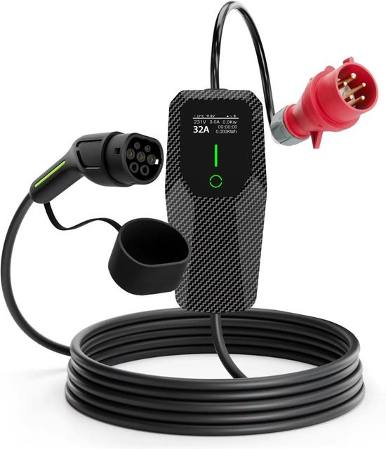 Junsun EV Ladekabel Typ 2 22 kW 3 Phasen 6-32A in Schwarz, 5 m Länge - Bild 1
