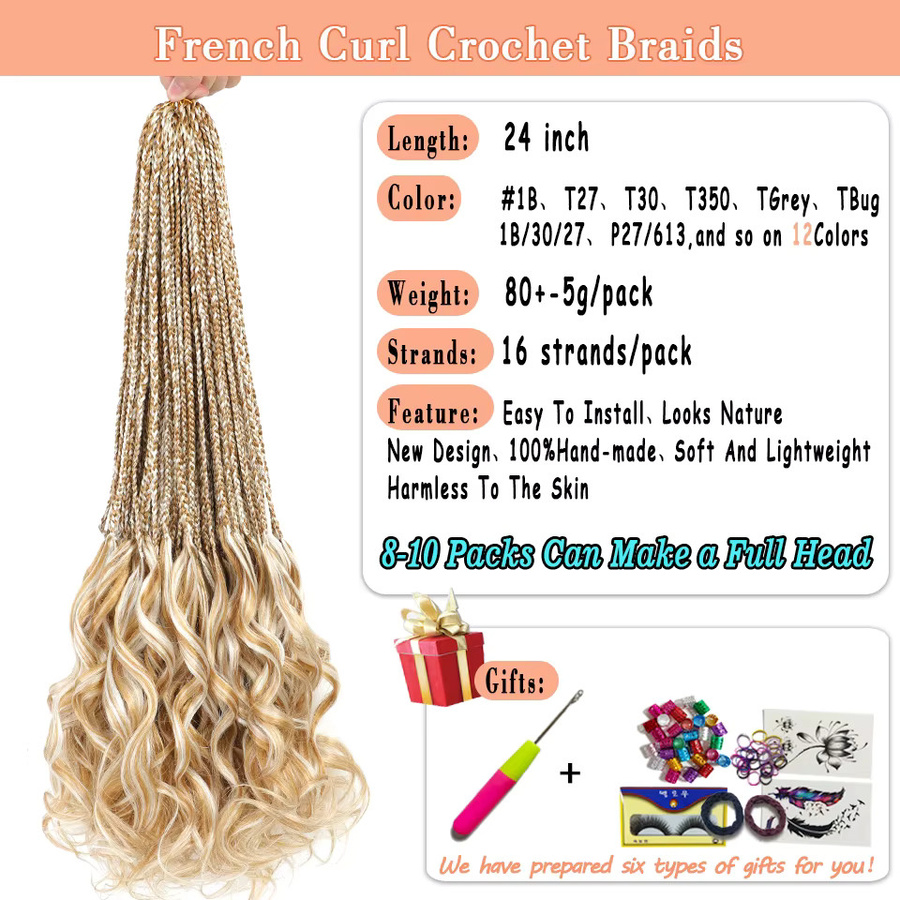 Bewill Blonde Goddess Box Braids Häkelhaar, Ombre P27 613, Synthetisch - Bild 2
