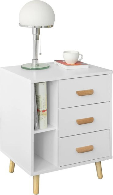 SoBuy Nachttisch mit 3 Schubladen als Beistelltisch oder Sofatisch in Weiß, FBT95-W, B/T/H: 40 x 40 x 48 cm - Bild 1