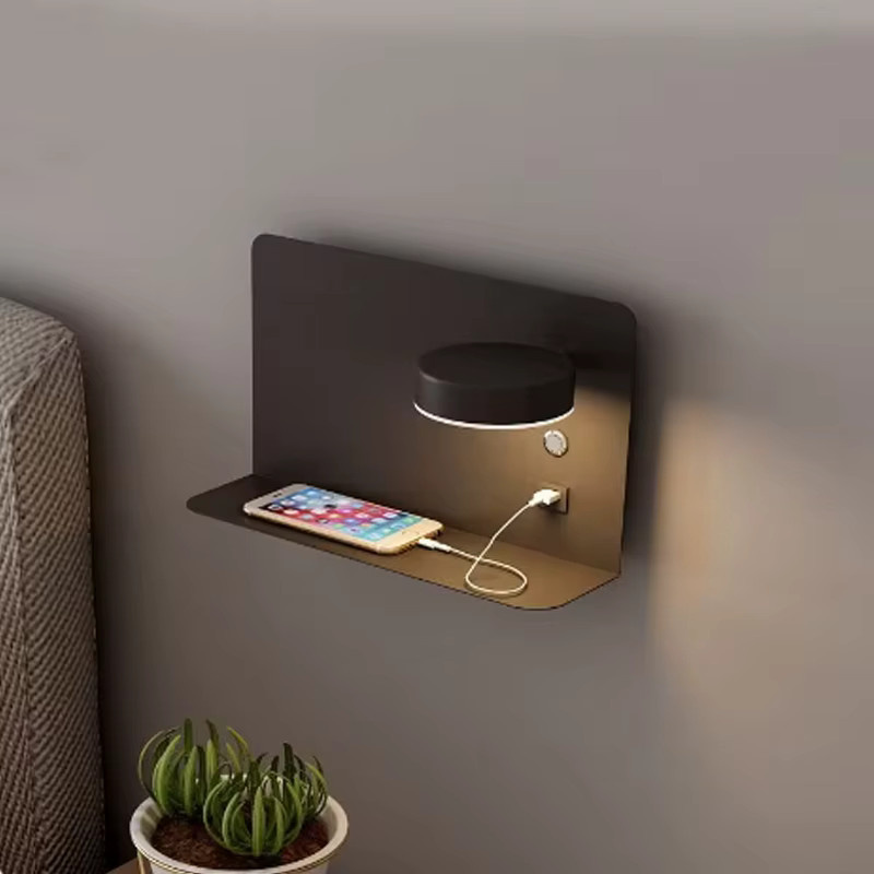 YooE Minimalistische Wandleuchte in Schwarz mit USB-Aufladung, drehbarer Lampe und Knopfschalter für Schlafzimmer und Nachttisch - Bild 2