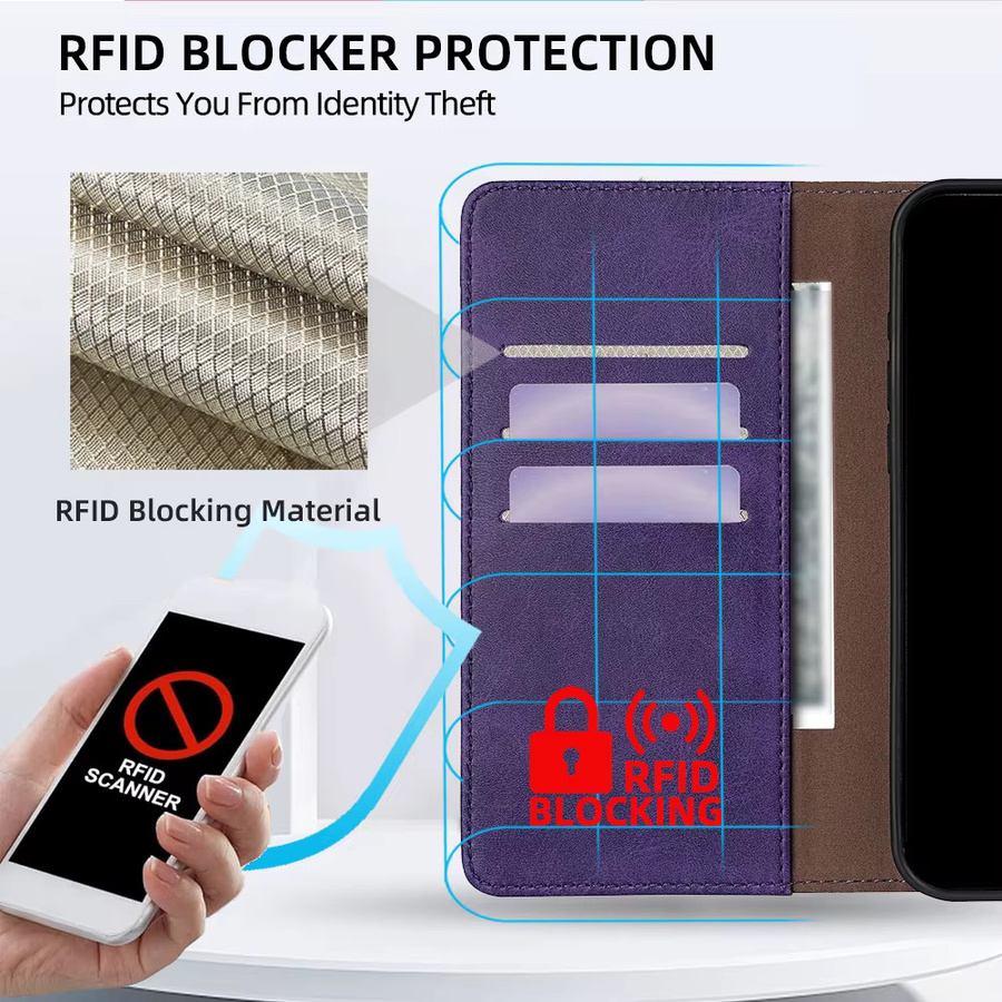 RFID-blockierende Lederhülle für Infinix Note 60 Pro, Note Edge, Note 50, 40 Pro Plus, 50X und 50S in Rot oder Lila - Bild 2