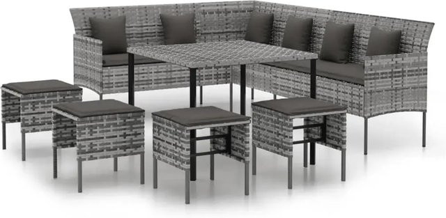vidaXL 6-teilige Garten-Essgruppe aus Polyrattan in Grau und Anthrazit mit Kissen - Bild 1