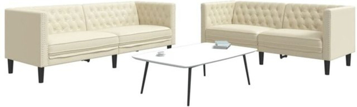 2-tlg. Chesterfield Sofa Set VIDAXL in Beige aus Kunstleder im klassischen Design - Bild 1