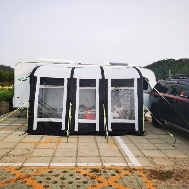 Luyou Aufblasbares Seitenzelt für Wohnmobile, Wind- und Regenfest, Schwarz, Breite: 390 cm - Bild 1