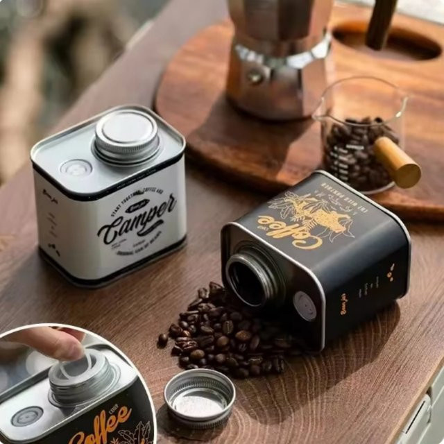 Versiegelter Küchenvorratsbehälter für Kaffeebohnen in Schwarz aus Metall mit Schraubverschluss zur Feuchtigkeitsresistenz und Frischehaltung - Bild 1