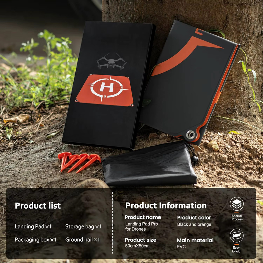 STARTRC Universelle Schnell faltbare Drohnen-Landeplattform für DJI Neo, Mini 4 Pro und FPV-Drohnen, Durchmesser: 55 cm, Schwarz-Orange - Bild 6