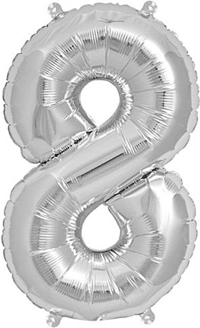 Rico Design Folienballon Zahl 8 in Silber, Höhe: 36 cm - Bild 1