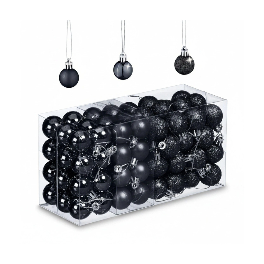 Relaxdays Weihnachtskugeln im 96er Set aus Kunststoff in Schwarz mit Aufbewahrungsbox - Bild 2
