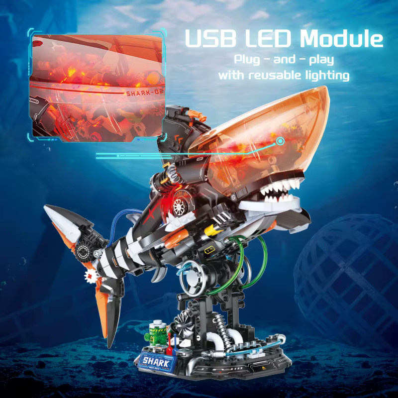 Weekit Shark Modell Bausteine Mechanischer Riesenhai als kreatives Meerestier Spielzeug für Erwachsene in Mehrfarbig - Bild 4