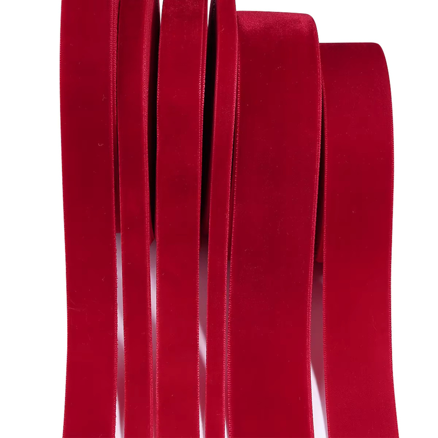 Rotes Samtband mit einseitiger Beflockung für DIY-Dekorationen und Weihnachtsgeschenke, Breite: 0,6 bis 3,2 cm - Bild 3