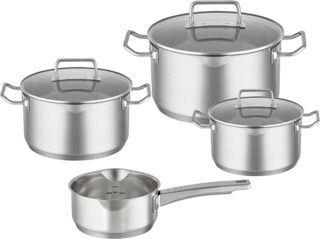 RÖSLE Topfset EXPERTISO 4-teilig aus Edelstahl in Silber und Transparent mit Kochtöpfen und Stielkasserolle - Bild 1