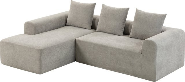 HOMCOM Ecksofa aus Chenille in Hellgrau, 3-Sitzer L-Form mit Ottomane und 3 Kissen, moderne Polstergarnitur für Wohnzimmer und Büro, Breite: 242 cm - Bild 1