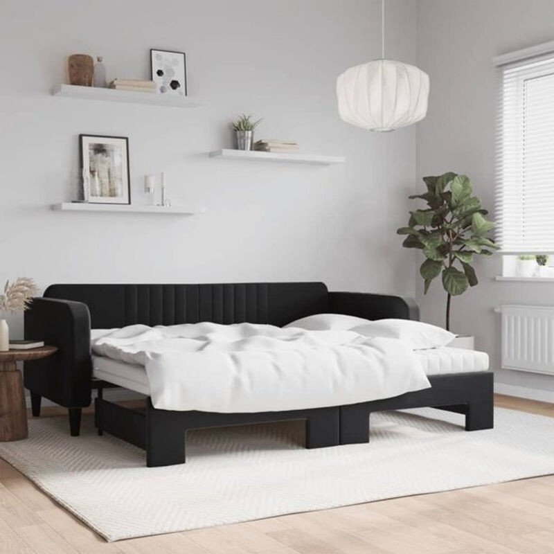 Vidaxl Funktionsbett Ausziehbar aus Samt in Schwarz mit Matratze B/T/H: 90 x 200 cm - Bild 1