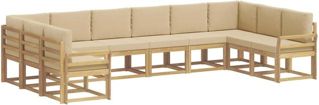 vidaXL Outdoor-Sofagarnitur L-Form aus Akazienholz mit 10 Kissen in Weiß und Beige - Bild 1