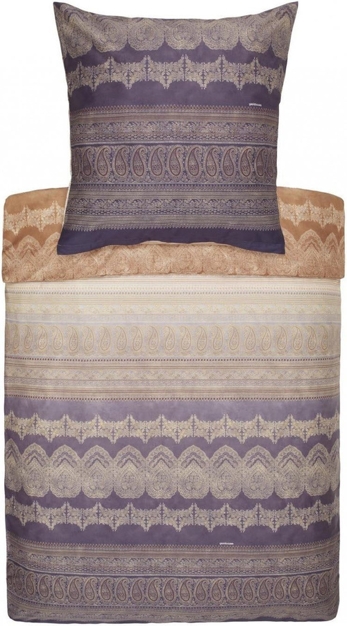 Bassetti Brunelleschi Mako-Satin Bettwäsche mit floralem und orientalischem Design in Grau und Lila, bestehend aus Bettbezug und Kissenbezug mit Reißverschluss - Bild 1
