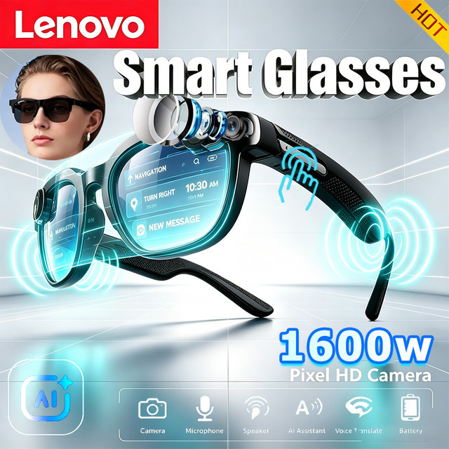 Lenovo 8K HD Smart-Kamera-KI-Brille mit Musikwiedergabe, KI-Übersetzung und Freisprechfunktion in Black oder Transparent - Bild 1