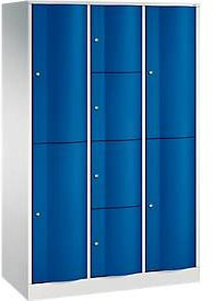 C+P Kombi-Schließfachschrank Resisto aus Stahl mit 3 Abteilen und 8 Fächern, Farbe: Lichtgrau/Enzianblau, B/T/H: 114,8 x 54,0 x 195,0 cm - Bild 1