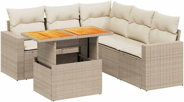 vidaXL 6-teilige Garten-Sofagarnitur aus Poly-Rattan und Akazienholz in Beige und Cremeweiß - Bild 1