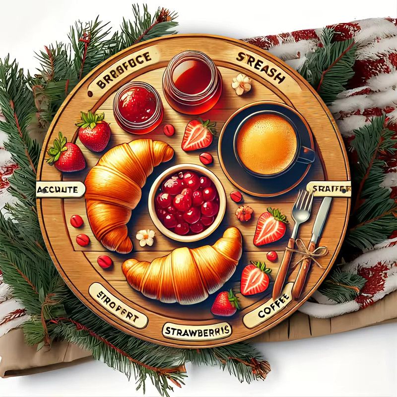 Rundes Aluminiumschild von Potdemiel im Vintage-Stil mit Frühstücksszene aus Croissants, Kaffee und Beeren, Durchmesser: 20,32 cm - Bild 4